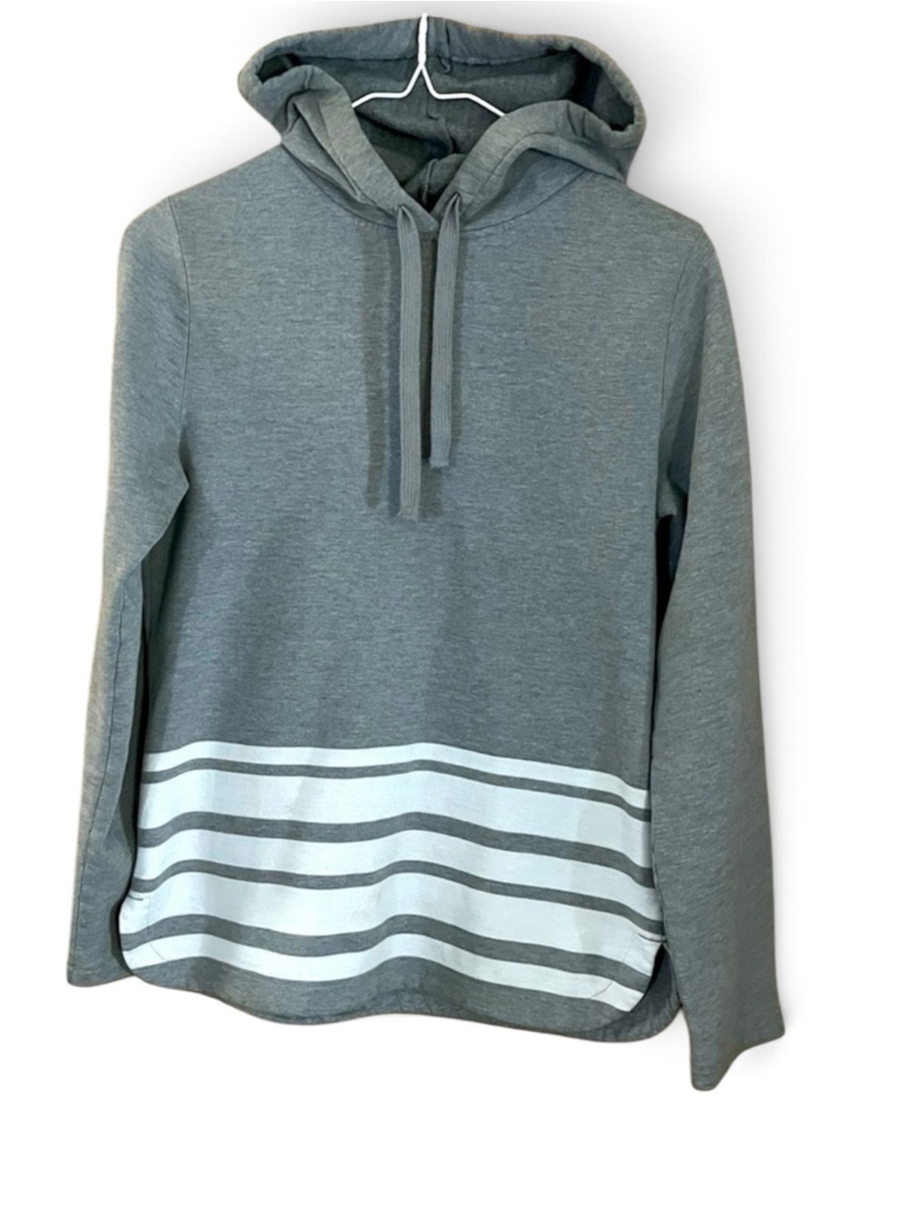 GAP Gray/ White Striped Pullover Hoodie Sweatshirt